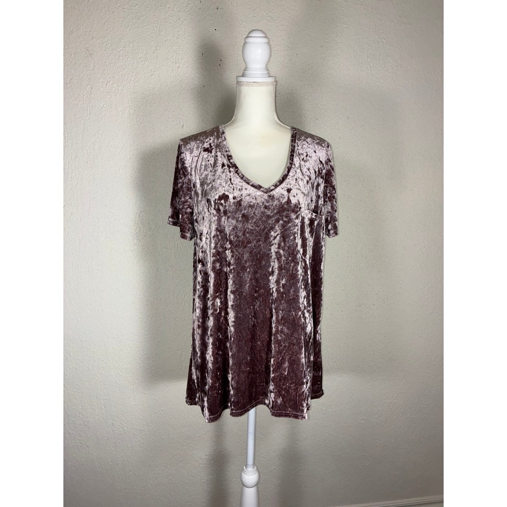 Spring Mercer Rose Smoke Crushed Velvet Legging Tee XXL V-Neck Pocket Top SC1095